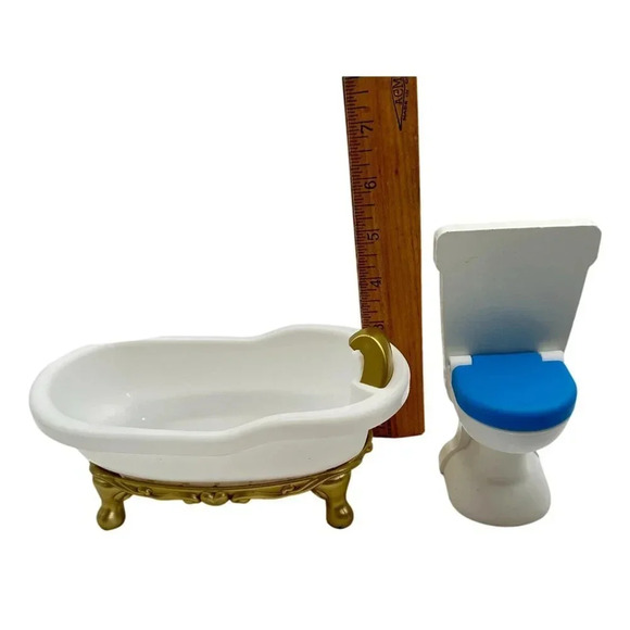KidKraft Doll House Furniture Bathtub Gold Clawfoot Toilet White Gold Blue - Picture 7 of 7